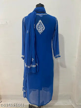 Georgette Chikan long kurti, three-quarter sleeves, embroidered Indian fashion, S size